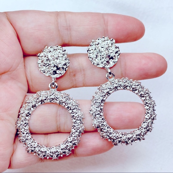 Jewelry - ❣️$25/3❣️ Big Rough Surface Sliver Plated Dangle Earrings